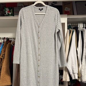 FRYE Gray Ribbed Button-Down Duster